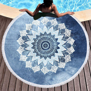 Mandala Round Beach Towel Bohemian Vintage Cobalt Home & Garden 