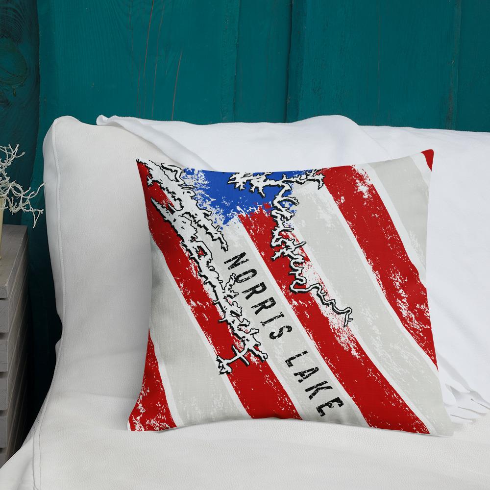 Norris Lake American Flag | Premium Pillow Case w/ stuffing - Houseboat Kings