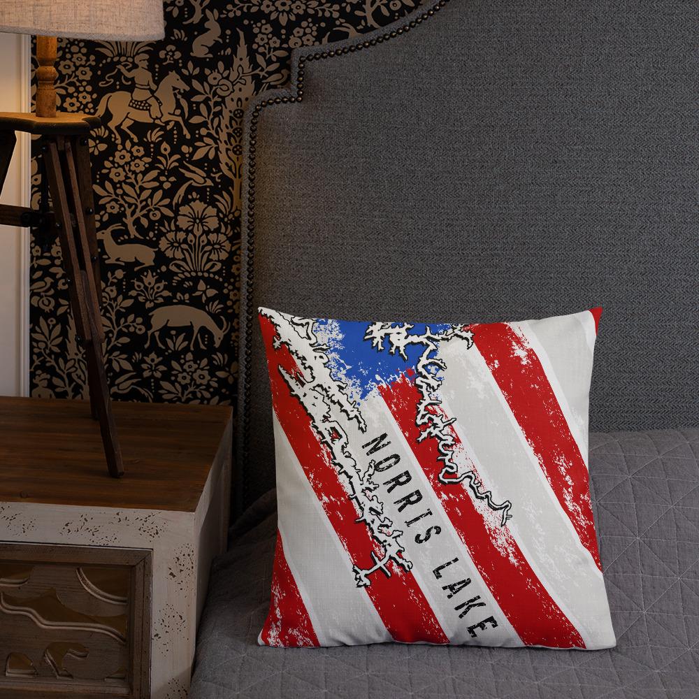 Norris Lake American Flag | Premium Pillow Case w/ stuffing - Houseboat Kings
