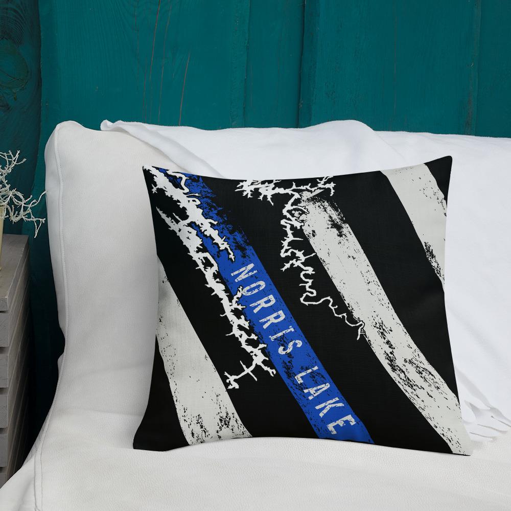 Norris Lake American Flag | Thin Blue Line | Premium Pillow Case w/ stuffing - Houseboat Kings