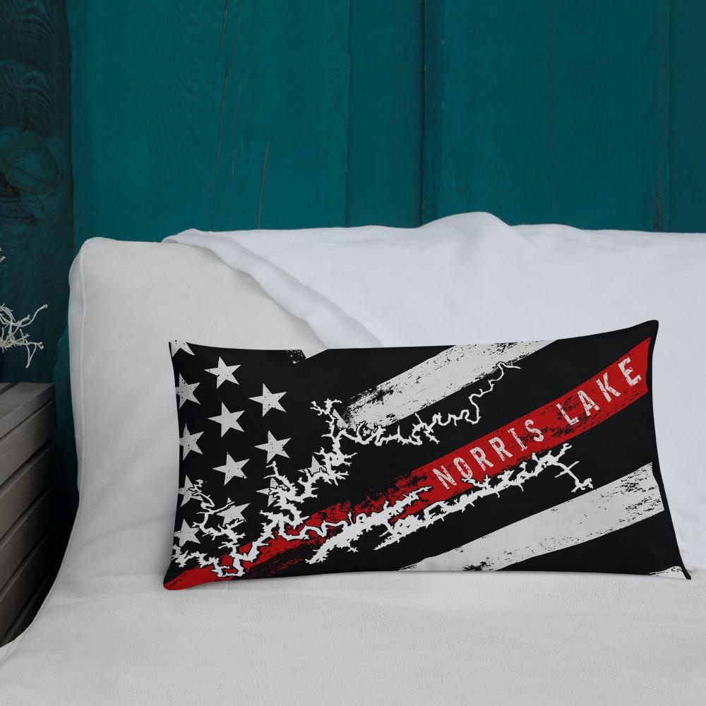 Norris Lake American Flag | Thin Red Line | Premium Pillow Case w/ stuffing - Houseboat Kings