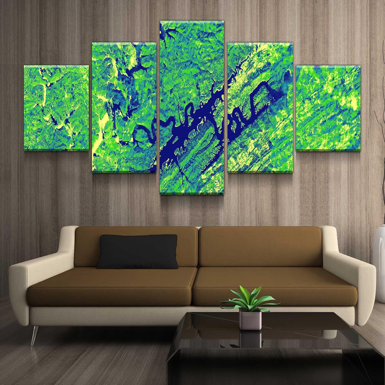 Norris Lake Art From Space | Artistic Green | Gallery Quality Canvas Wrap - Houseboat Kings