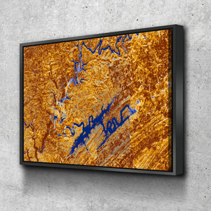 Norris Lake Art From Space | Classy Blue and Gold | Gallery Quality Canvas Wrap - Houseboat Kings