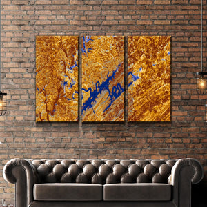 Norris Lake Art From Space | Classy Blue and Gold | Gallery Quality Canvas Wrap - Houseboat Kings