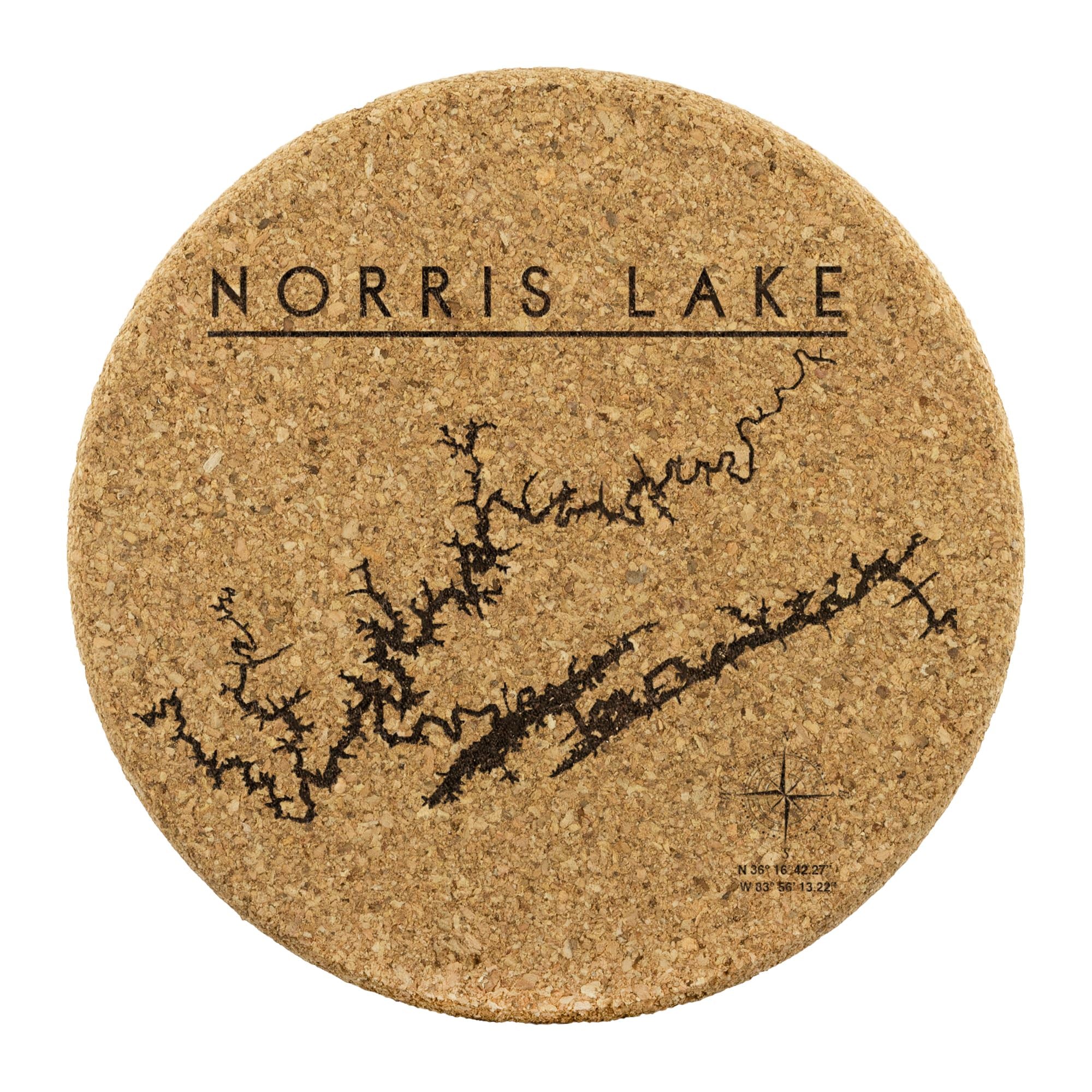 Norris Lake Cork Coaster | Laser Etched | 4-Pack | Lake Gift - Houseboat Kings