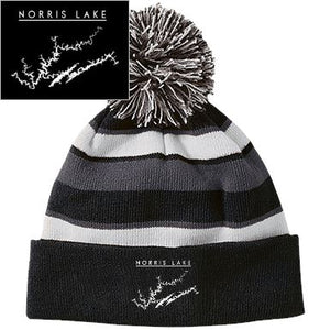 Norris Lake Embroidered Striped Beanie with Pom - Houseboat Kings