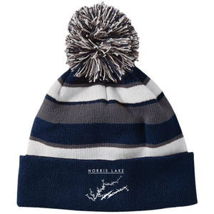 Norris Lake Embroidered Striped Beanie with Pom - Houseboat Kings