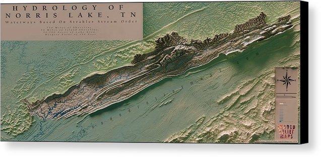 Norris Lake Map Art - Shaded Relief - Canvas Print - Houseboat Kings