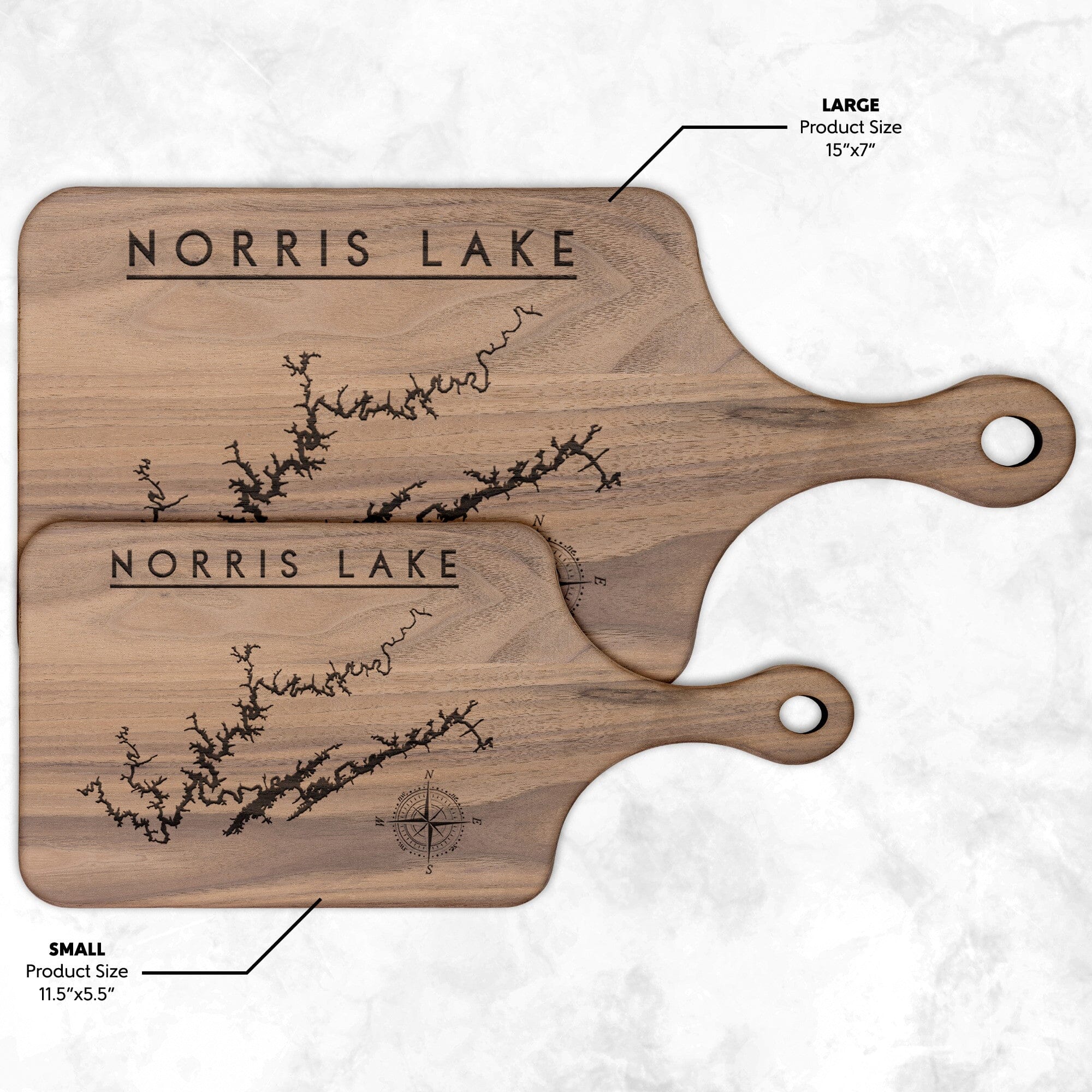 Norris Lake Map Cutting Board With Handle, Laser Etched, Lake Gift, Wedding Gift, Christmas Gift For Boaters, Chef Gift, Gift For Him, Gift For Her,Maple And Walnut Cutting Board Kitchenware Small Walnut 