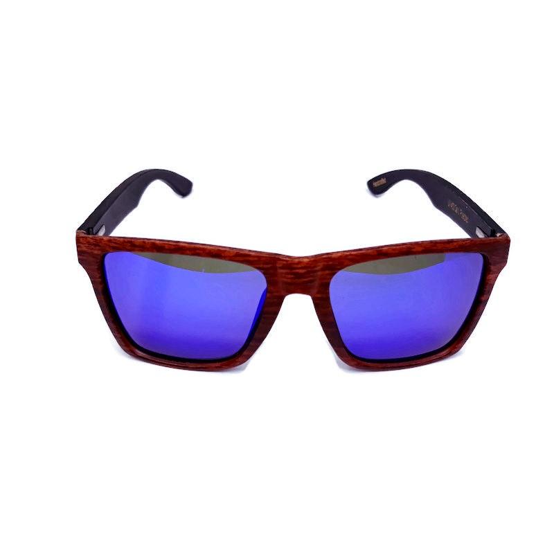 Oak Colored Frames, Bamboo Sunglasses, Blue Polarized Lenses Sunglasses 