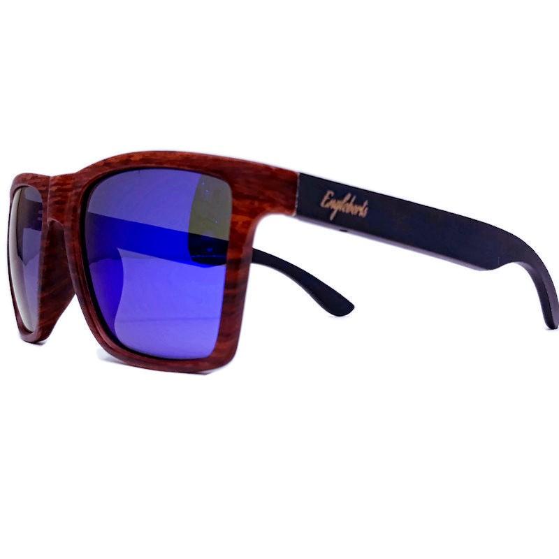 Oak Colored Frames, Bamboo Sunglasses, Blue Polarized Lenses Sunglasses 
