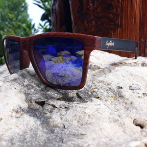 Oak Colored Frames, Bamboo Sunglasses, Blue Polarized Lenses Sunglasses 