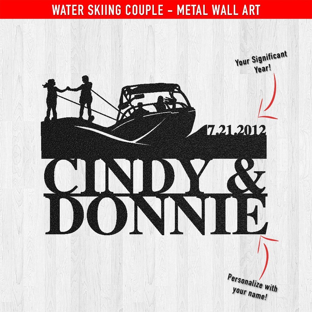 PERSONALIZED Tandem Water Skiing Couple Metal Wall Art (🇺🇸Made In The USA) - Houseboat Kings