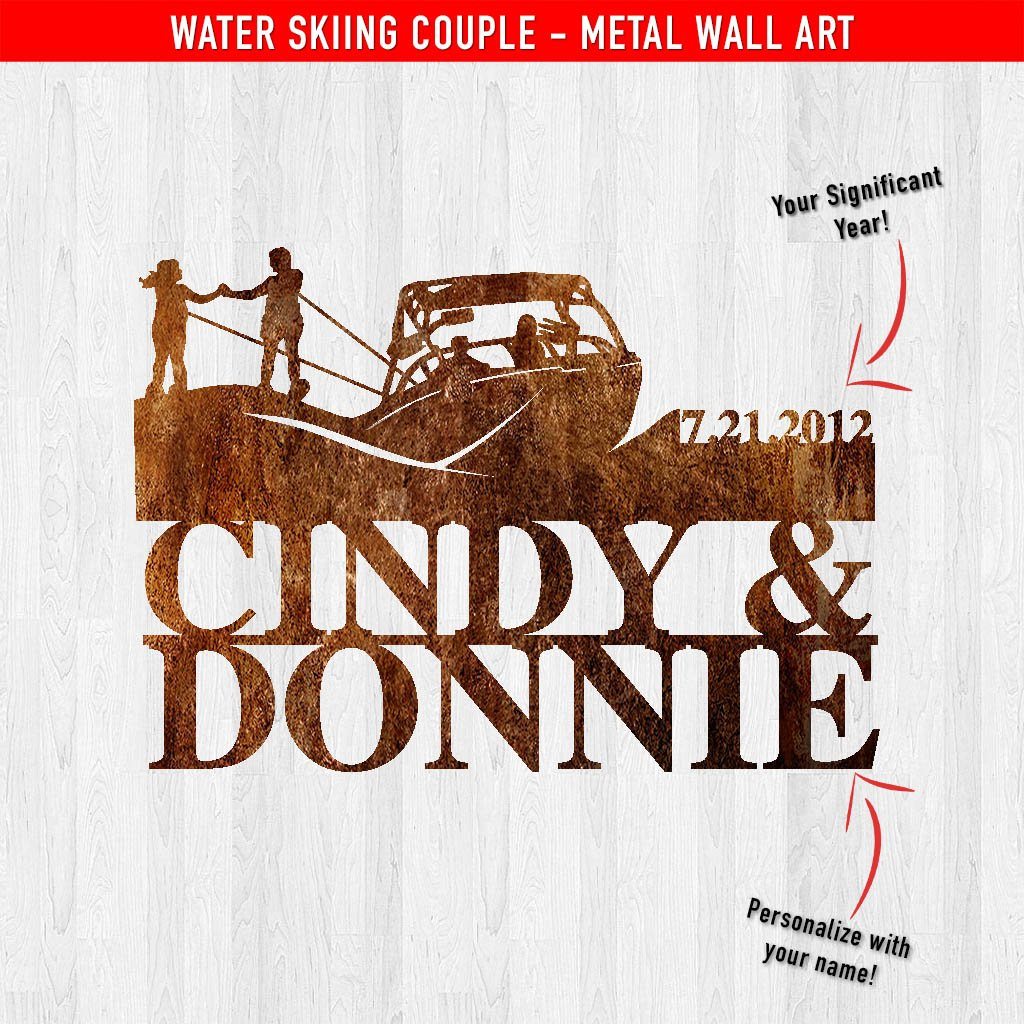 PERSONALIZED Tandem Water Skiing Couple Metal Wall Art (🇺🇸Made In The USA) - Houseboat Kings