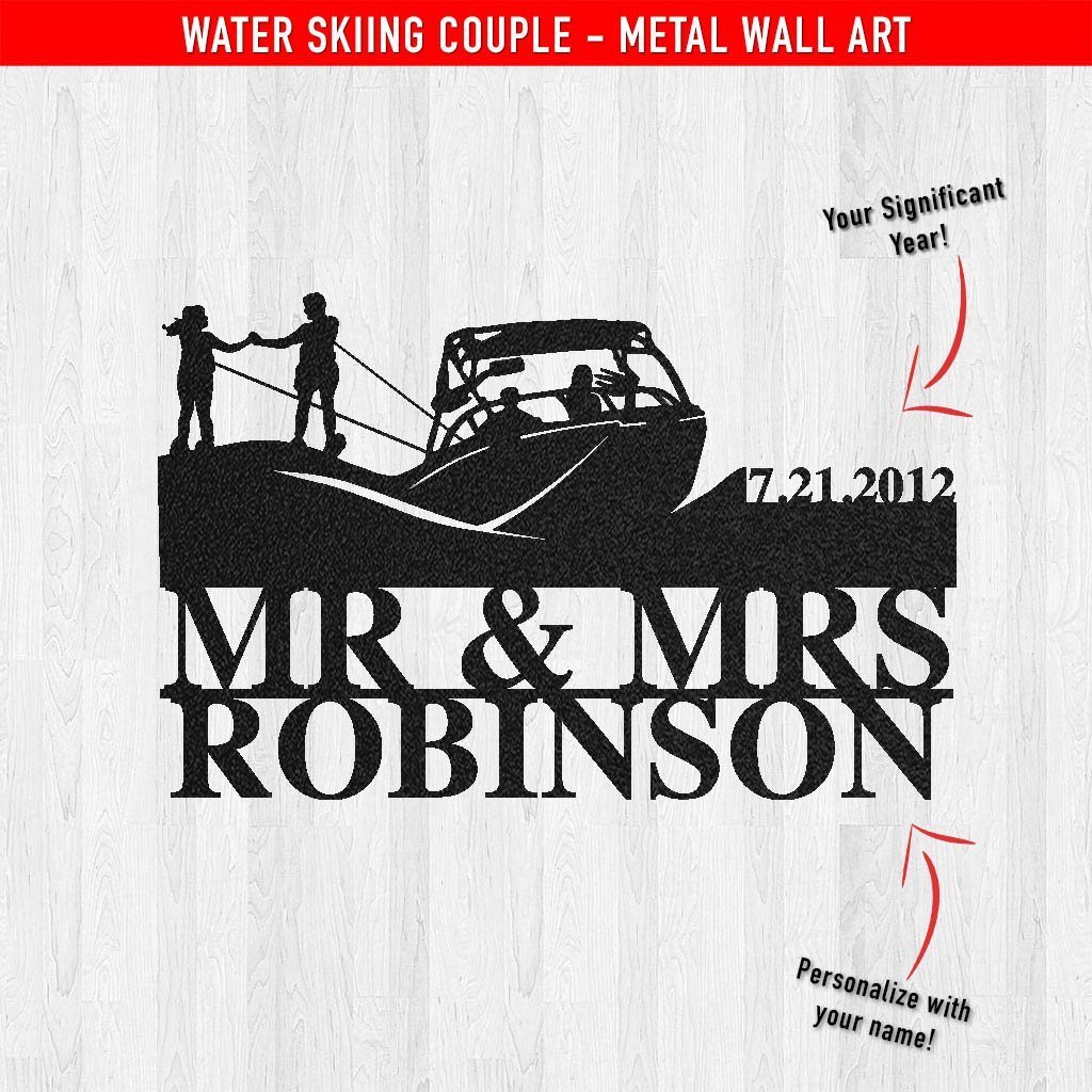 PERSONALIZED Tandem Water Skiing Married Couple Metal Wall Art (🇺🇸Made In The USA) - Houseboat Kings