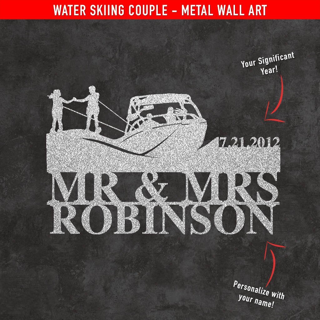 PERSONALIZED Tandem Water Skiing Married Couple Metal Wall Art (🇺🇸Made In The USA) - Houseboat Kings