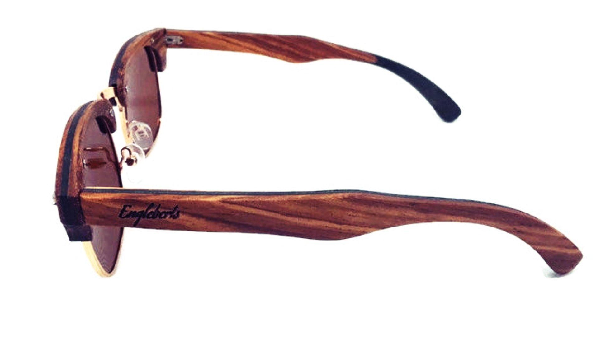 Real Ebony and ZebraWood Sunglasses With Bamboo Case, Tea Colored Sunglasses 