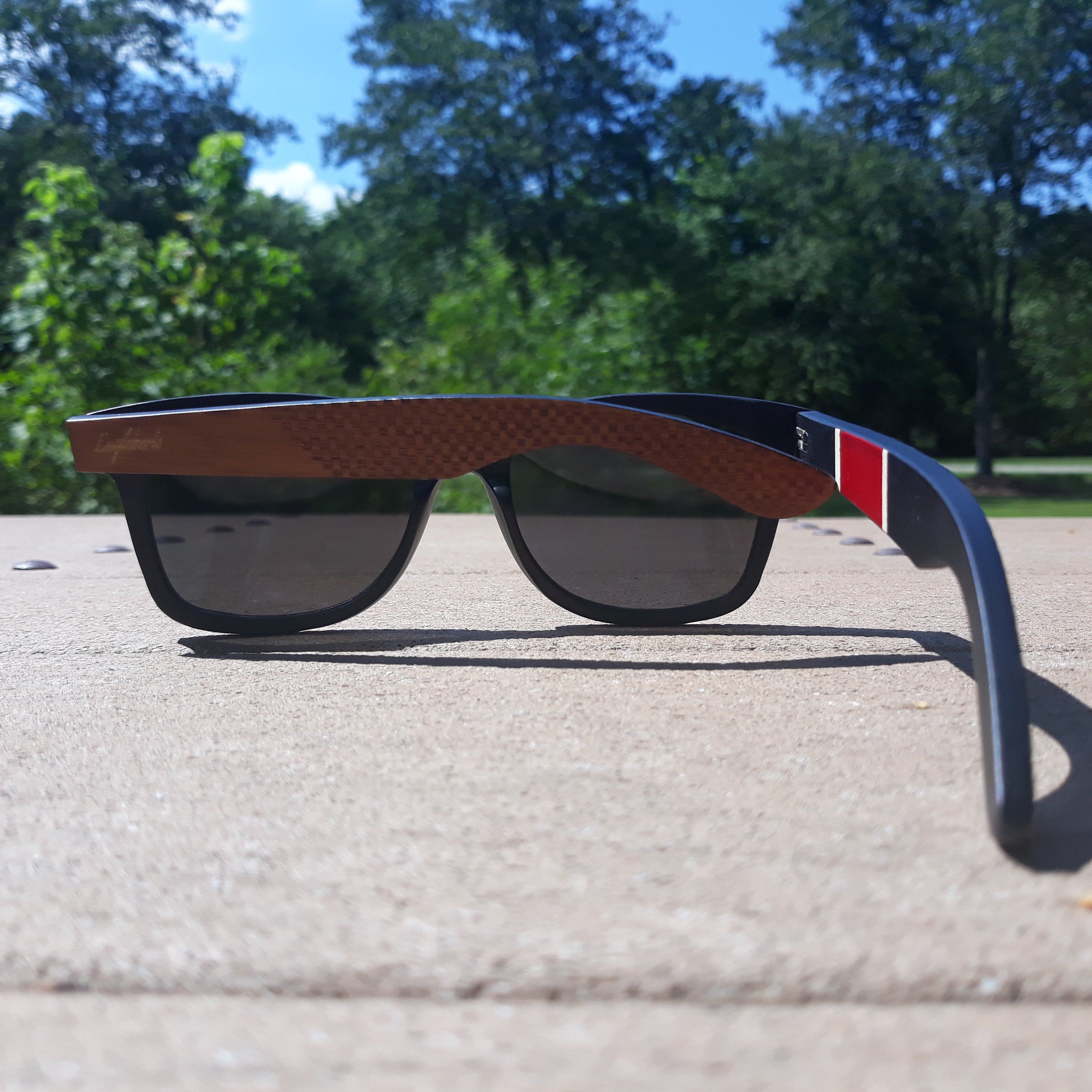 Red Stripe Two Tone Sunglasses Engraved and Polarized With Case Sunglasses 