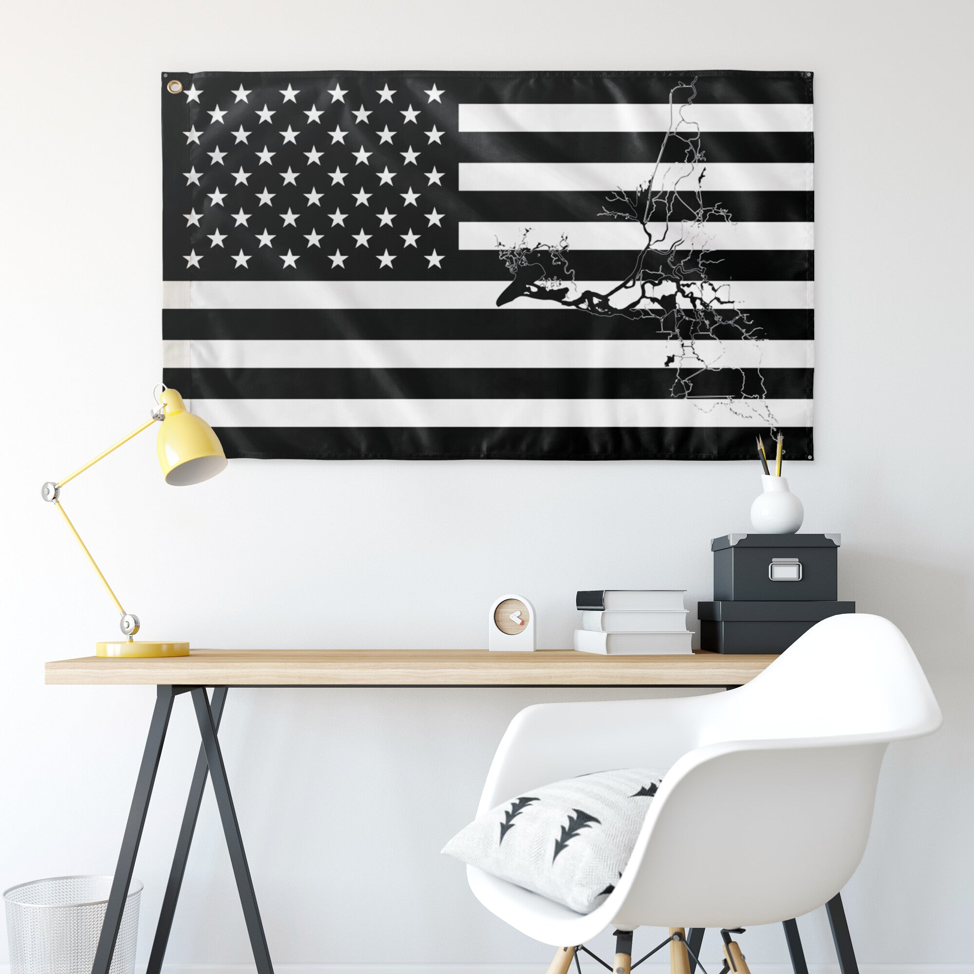 SF Delta Black & White American Boat Flag Wall Art 