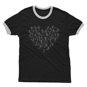 SKIING HEART_Grey Adult Ringer T-Shirt Apparel Black / White Unisex S