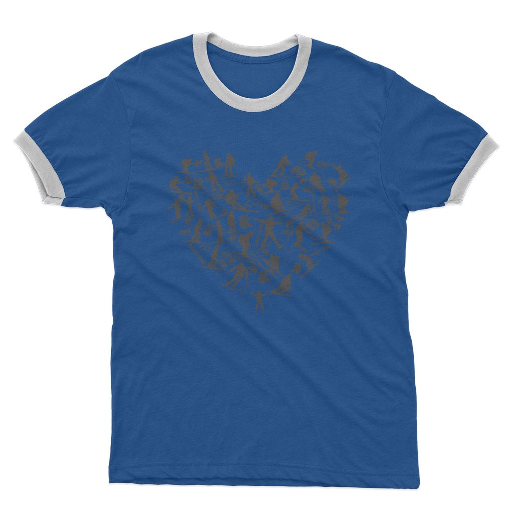 SKIING HEART_Grey Adult Ringer T-Shirt Apparel Royal Blue / White Unisex S
