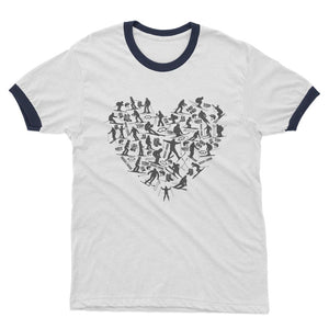 SKIING HEART_Grey Adult Ringer T-Shirt Apparel White / Navy Unisex S