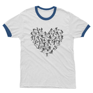 SKIING HEART_Grey Adult Ringer T-Shirt Apparel White / Royal Blue Unisex S