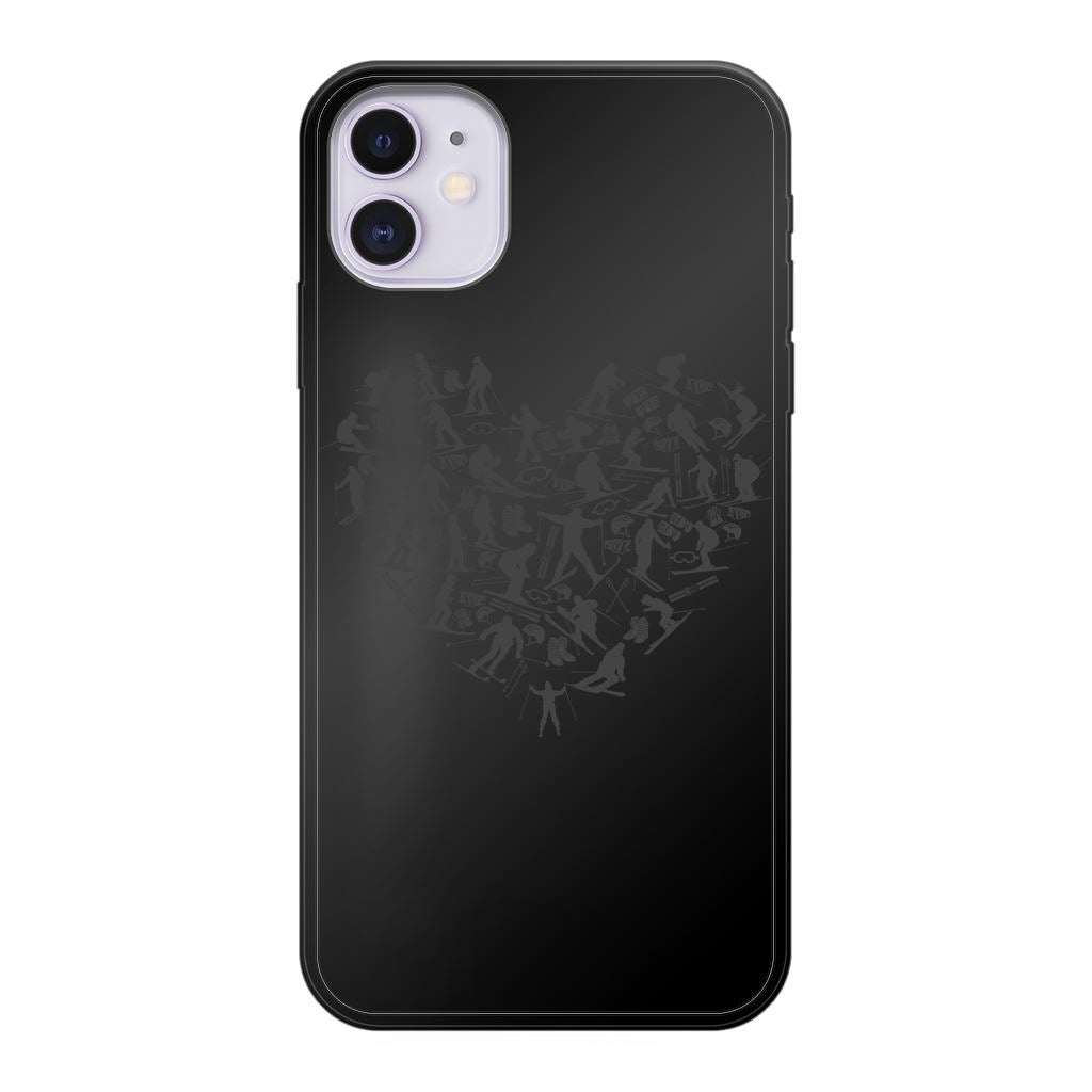 SKIING HEART_Grey Back Printed Black Soft Phone Case Accessories Apple iPhone 11 Black Soft Case Black 
