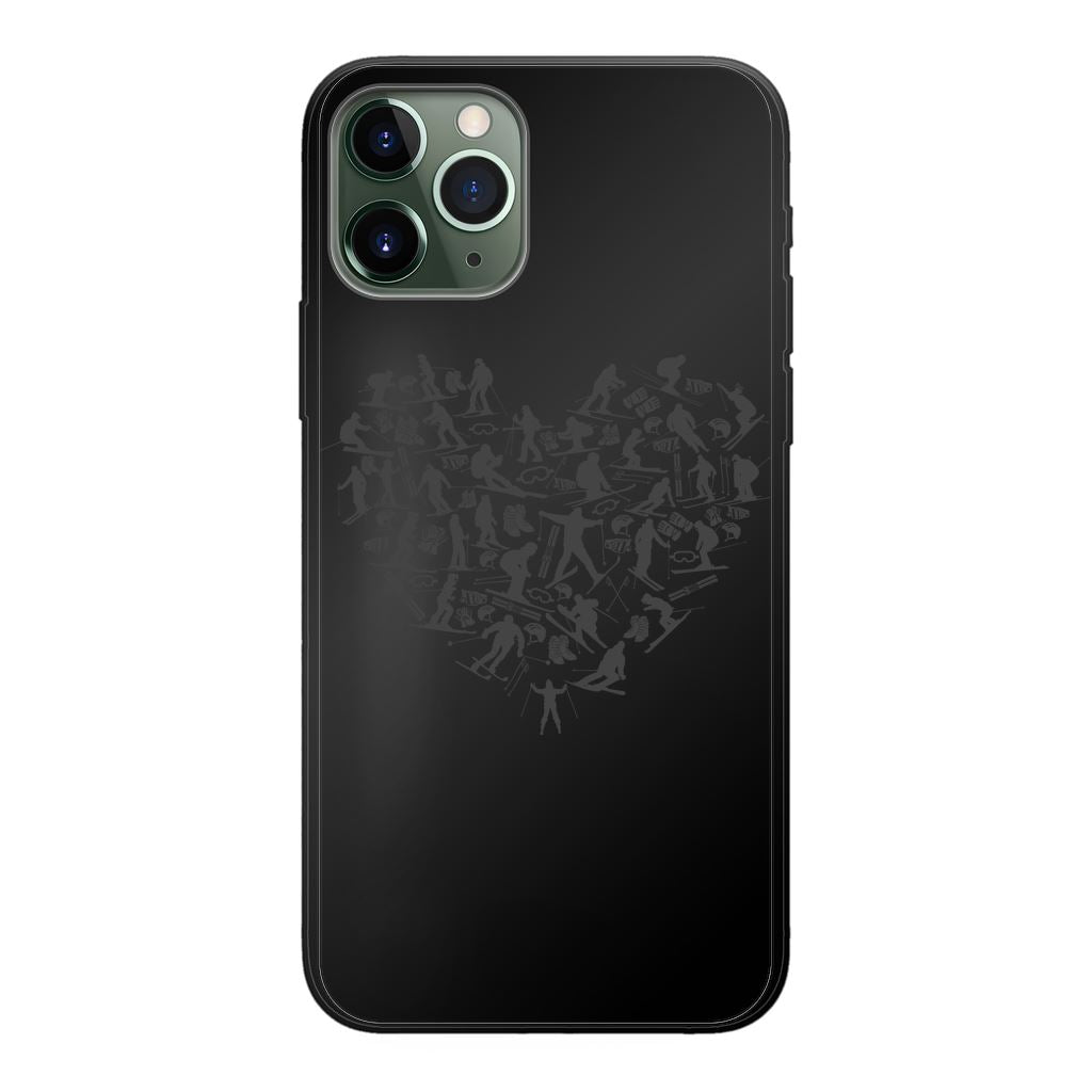 SKIING HEART_Grey Back Printed Black Soft Phone Case Accessories Apple iPhone 11 Pro Black Soft Case Black 