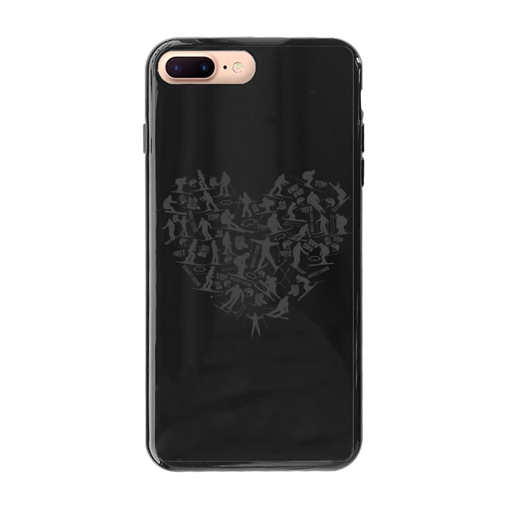 SKIING HEART_Grey Back Printed Black Soft Phone Case Accessories Apple iPhone 7-8 Plus Black Soft Case Black 