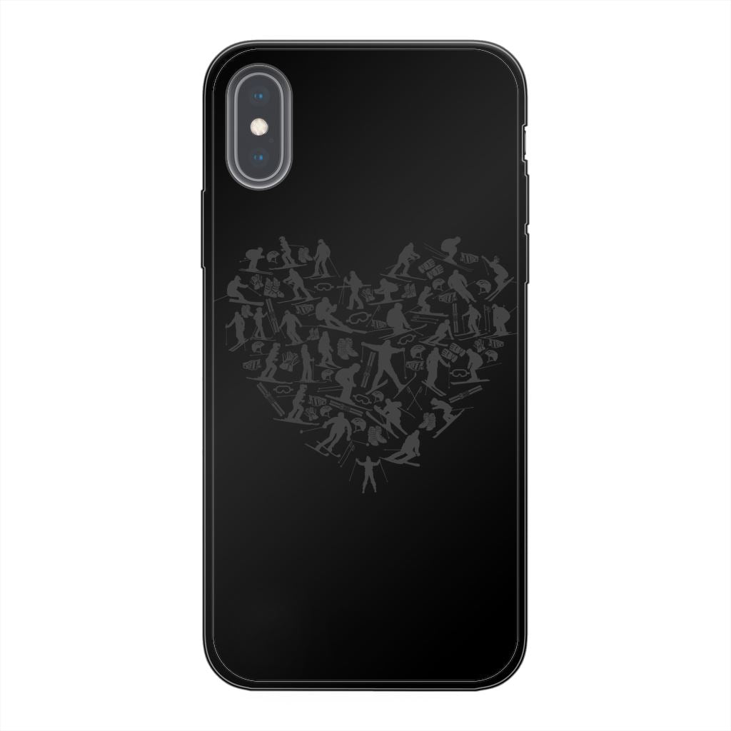 SKIING HEART_Grey Back Printed Black Soft Phone Case Accessories Apple iPhone X-Xs Black Soft Case Black 