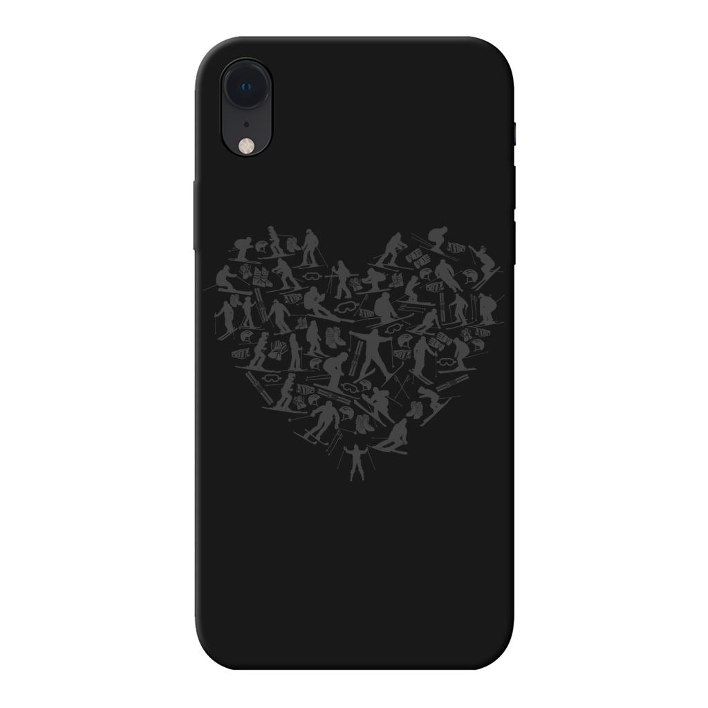 SKIING HEART_Grey Back Printed Black Soft Phone Case Accessories Apple iPhone Xr Black Soft Case Black 