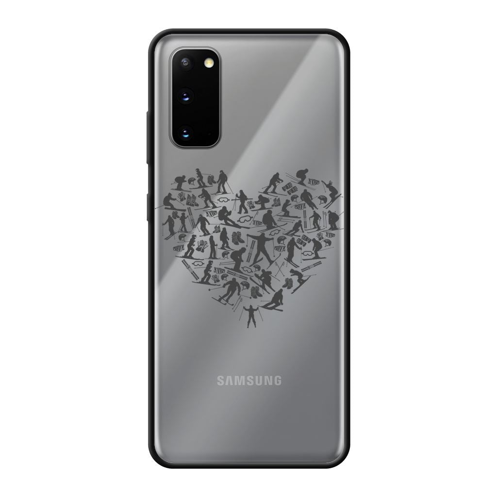 SKIING HEART_Grey Back Printed Black Soft Phone Case Accessories Samsung Galaxy S20 Black Soft Case Black 