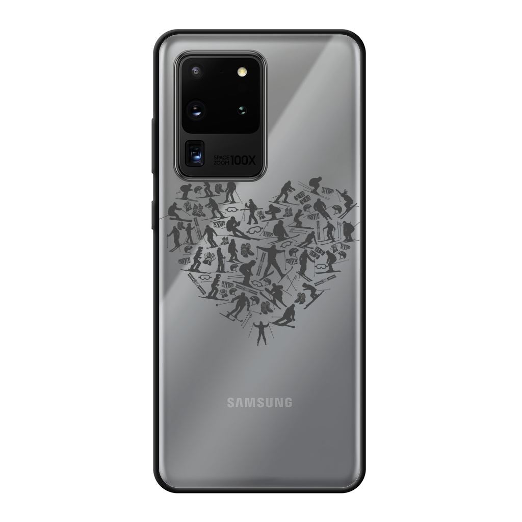 SKIING HEART_Grey Back Printed Black Soft Phone Case Accessories Samsung Galaxy S20 Ultra Black Soft Case Black 