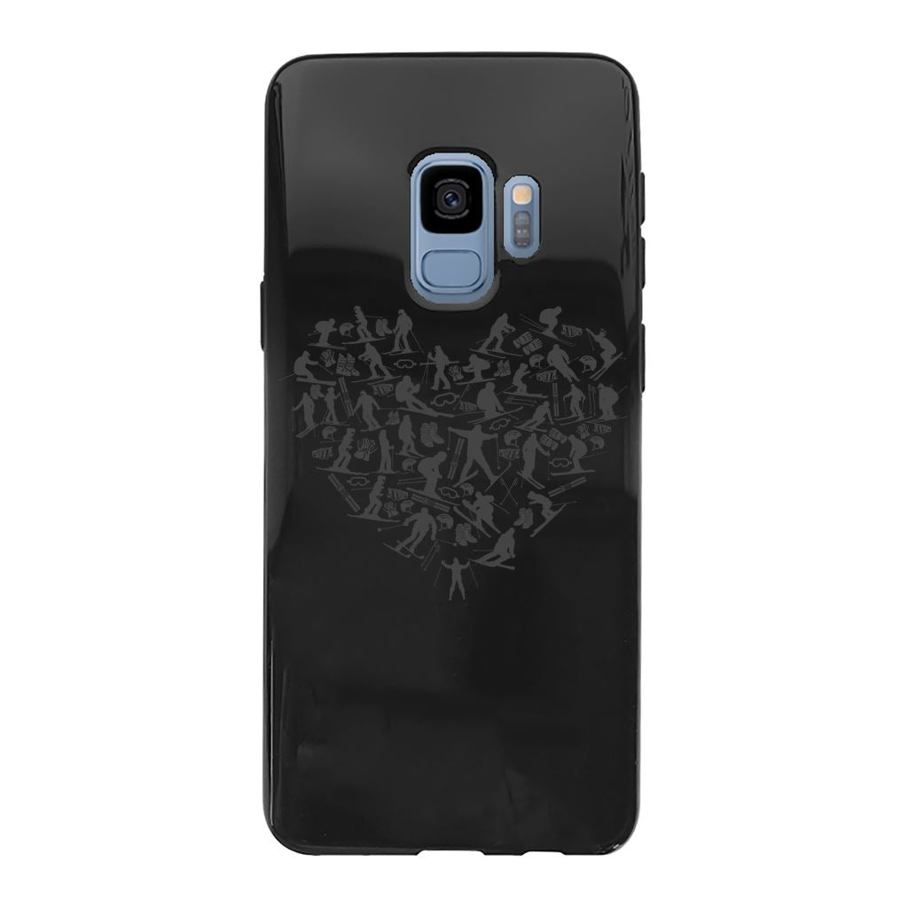 SKIING HEART_Grey Back Printed Black Soft Phone Case Accessories Samsung Galaxy S9 Black Soft Case Black 