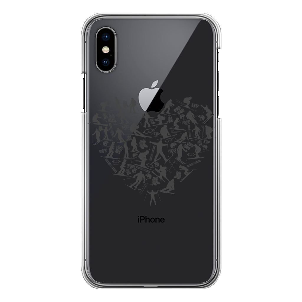 SKIING HEART_Grey Back Printed Transparent Hard Phone Case Accessories Apple iPhone X-Xs Transparent Hard Case Transparent 