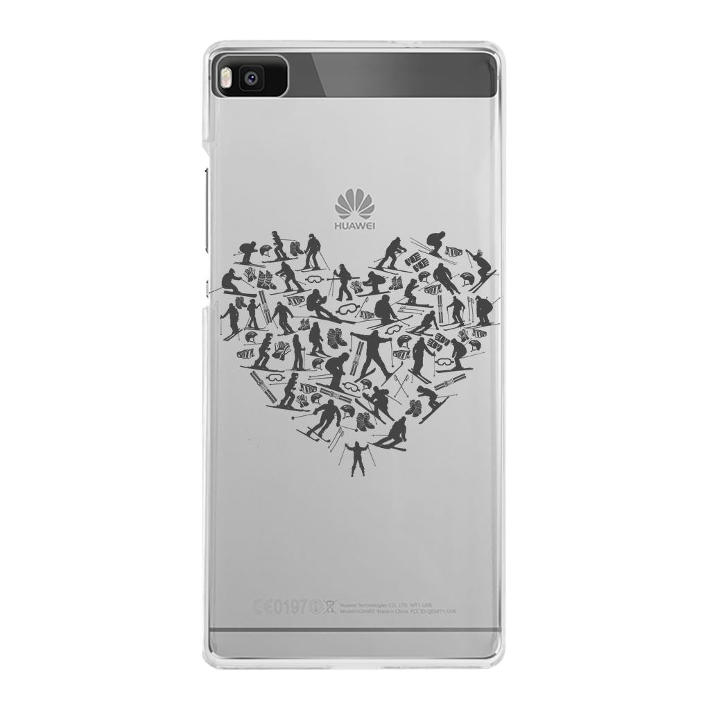 SKIING HEART_Grey Back Printed Transparent Hard Phone Case Accessories Huawei P8 Lite (2015) Transparent Hard Case Transparent 