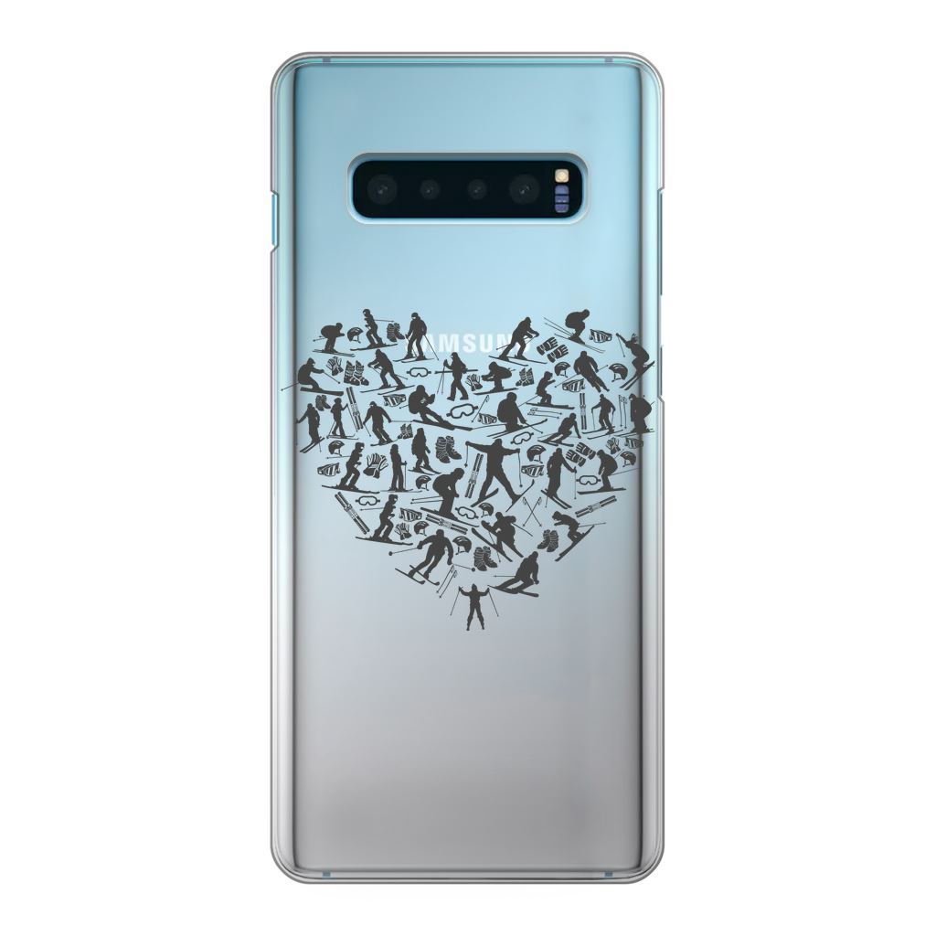 SKIING HEART_Grey Back Printed Transparent Hard Phone Case Accessories Samsung Galaxy S10 Plus Transparent Hard Case Transparent 