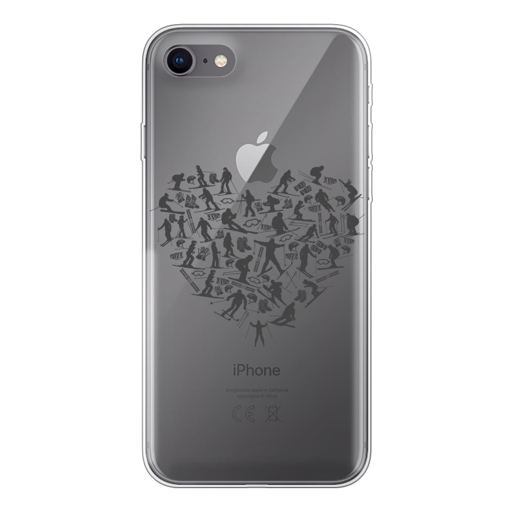 SKIING HEART_Grey Back Printed Transparent Soft Phone Case Accessories Apple iPhone 7/8 Transparent Soft Case Transparent 