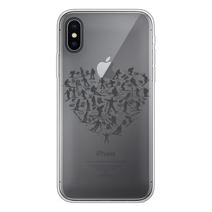 SKIING HEART_Grey Back Printed Transparent Soft Phone Case Accessories Apple iPhone X-Xs Transparent Soft Case Transparent 