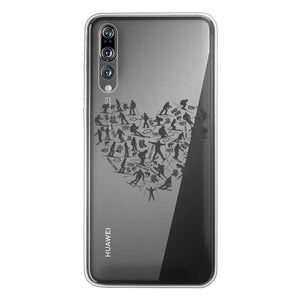 SKIING HEART_Grey Back Printed Transparent Soft Phone Case Accessories Huawei P20 Pro Soft Case Transparent 