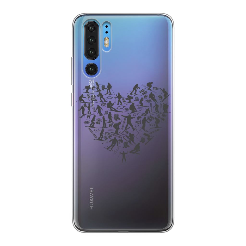 SKIING HEART_Grey Back Printed Transparent Soft Phone Case Accessories Huawei P30 Pro Soft Case Transparent 