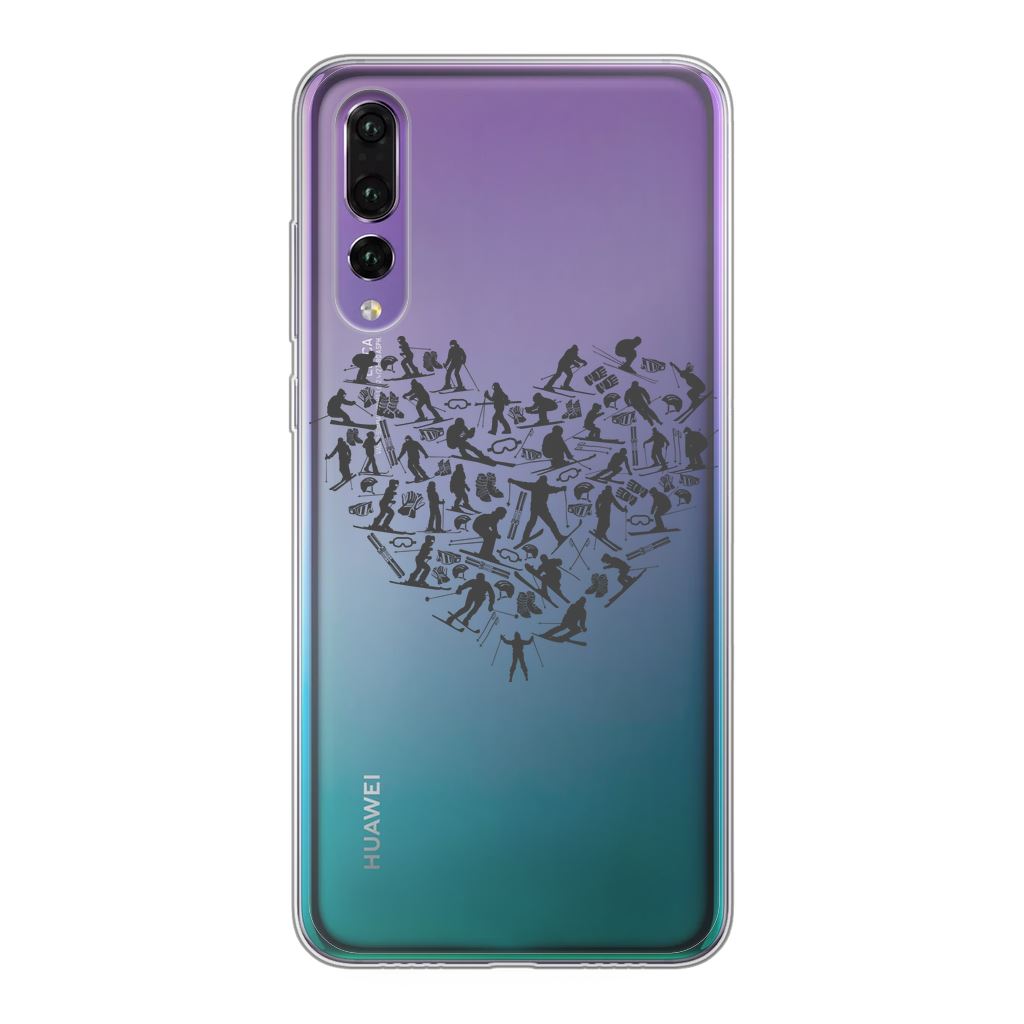 SKIING HEART_Grey Back Printed Transparent Soft Phone Case Accessories Huawei P30 Soft Case Transparent 