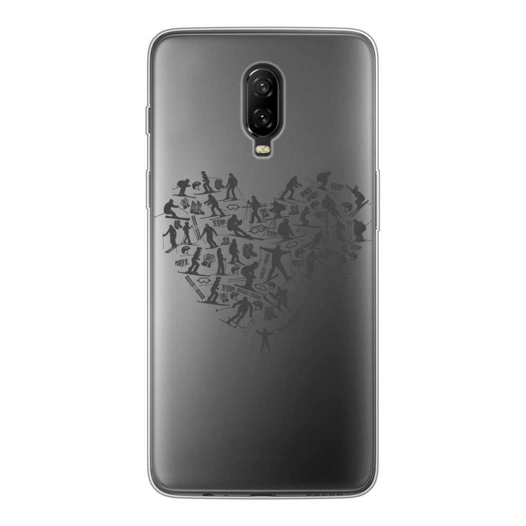 SKIING HEART_Grey Back Printed Transparent Soft Phone Case Accessories OnePlus 6T Soft Case Transparent 