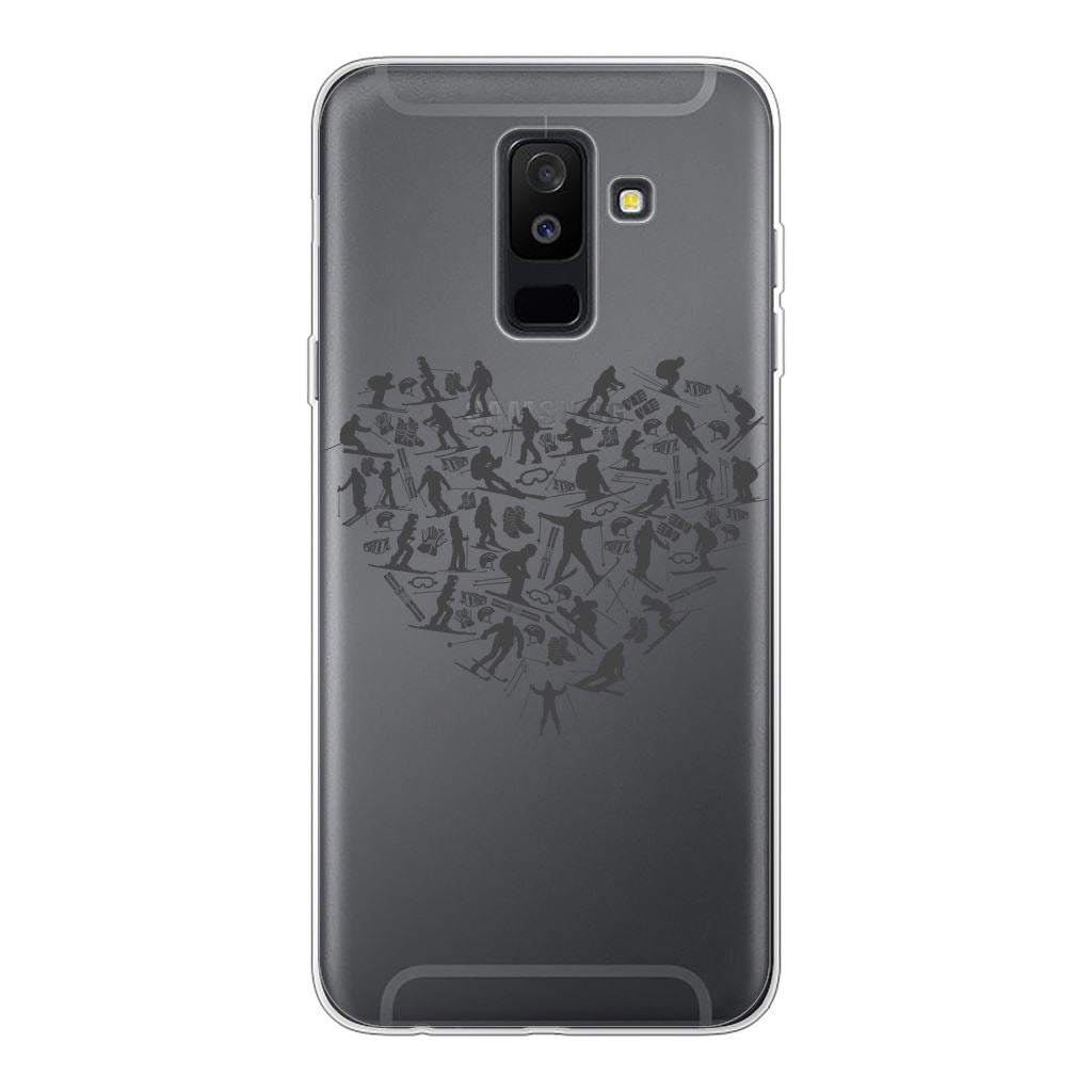 SKIING HEART_Grey Back Printed Transparent Soft Phone Case Accessories Samsung Galaxy A6 Plus (2018) Soft Case Transparent 