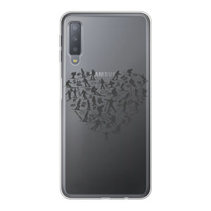 SKIING HEART_Grey Back Printed Transparent Soft Phone Case Accessories Samsung Galaxy A7 (2018) Soft Case Transparent 