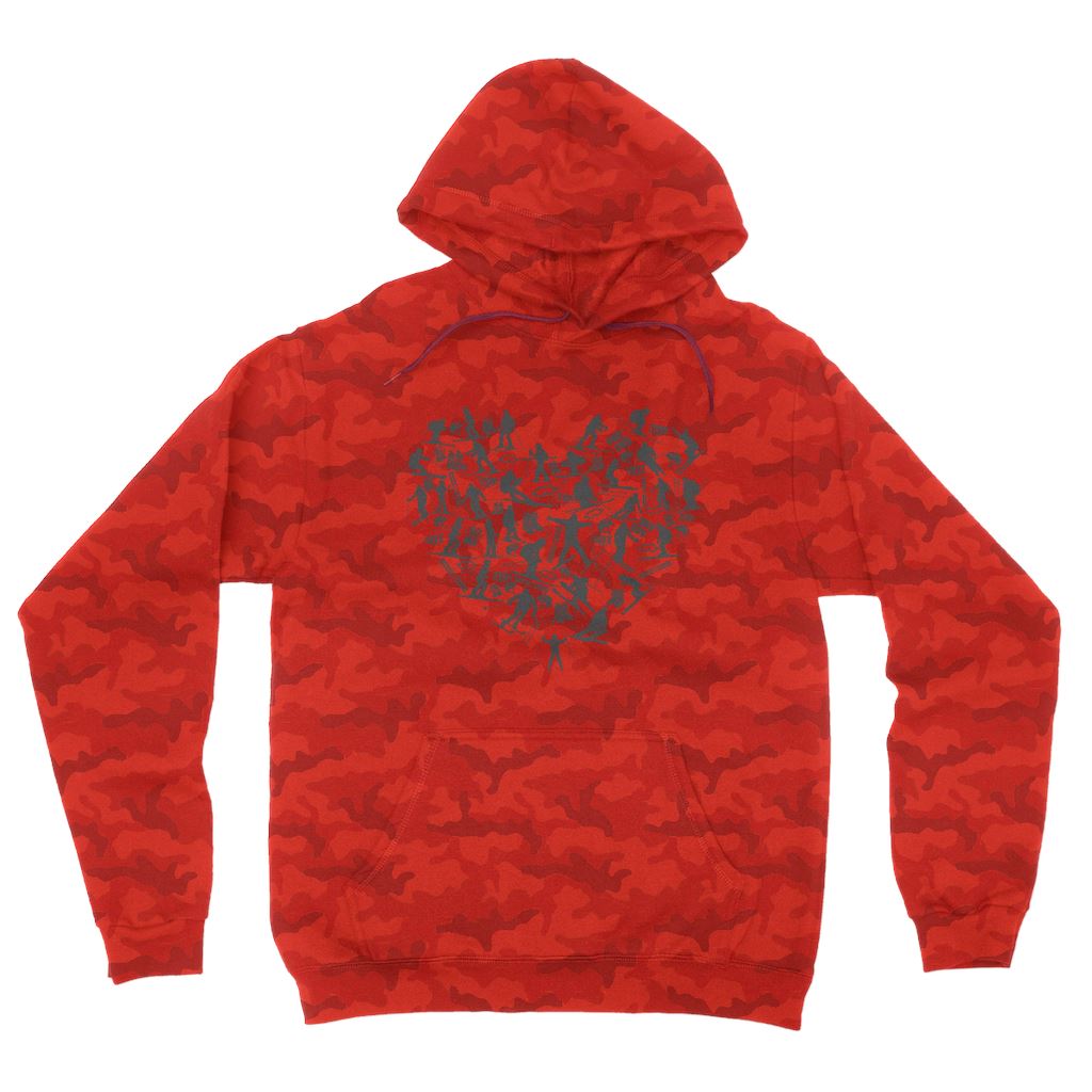 SKIING HEART_Grey Camouflage Adult Hoodie Apparel Red Camo S 