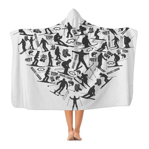 SKIING HEART_Grey Classic Adult Hooded Blanket Apparel Adult - 72" wide x 55" tall 
