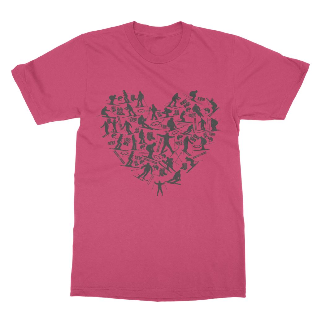 SKIING HEART_Grey Classic Adult T-Shirt Apparel Hot Pink Unisex S