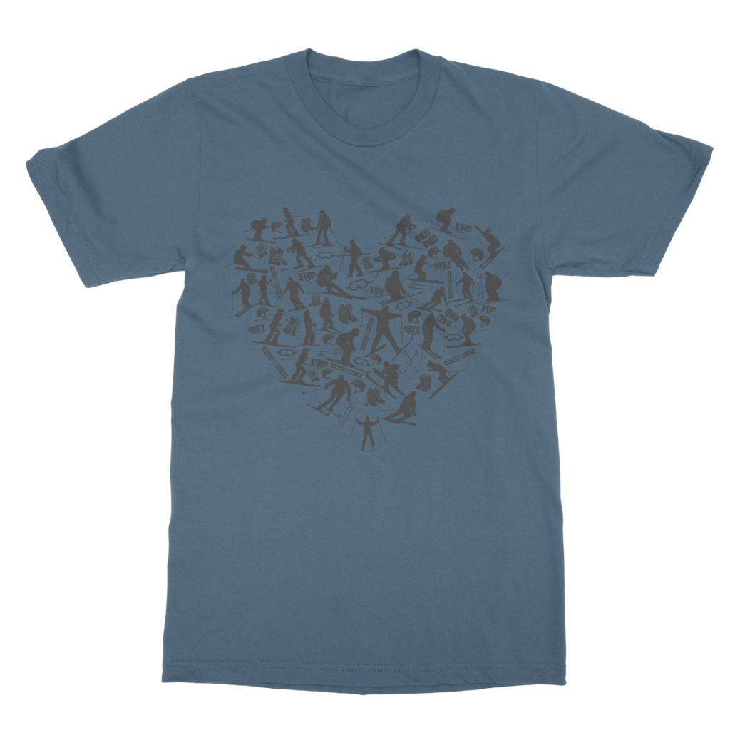 SKIING HEART_Grey Classic Adult T-Shirt Apparel Indigo Blue Unisex S